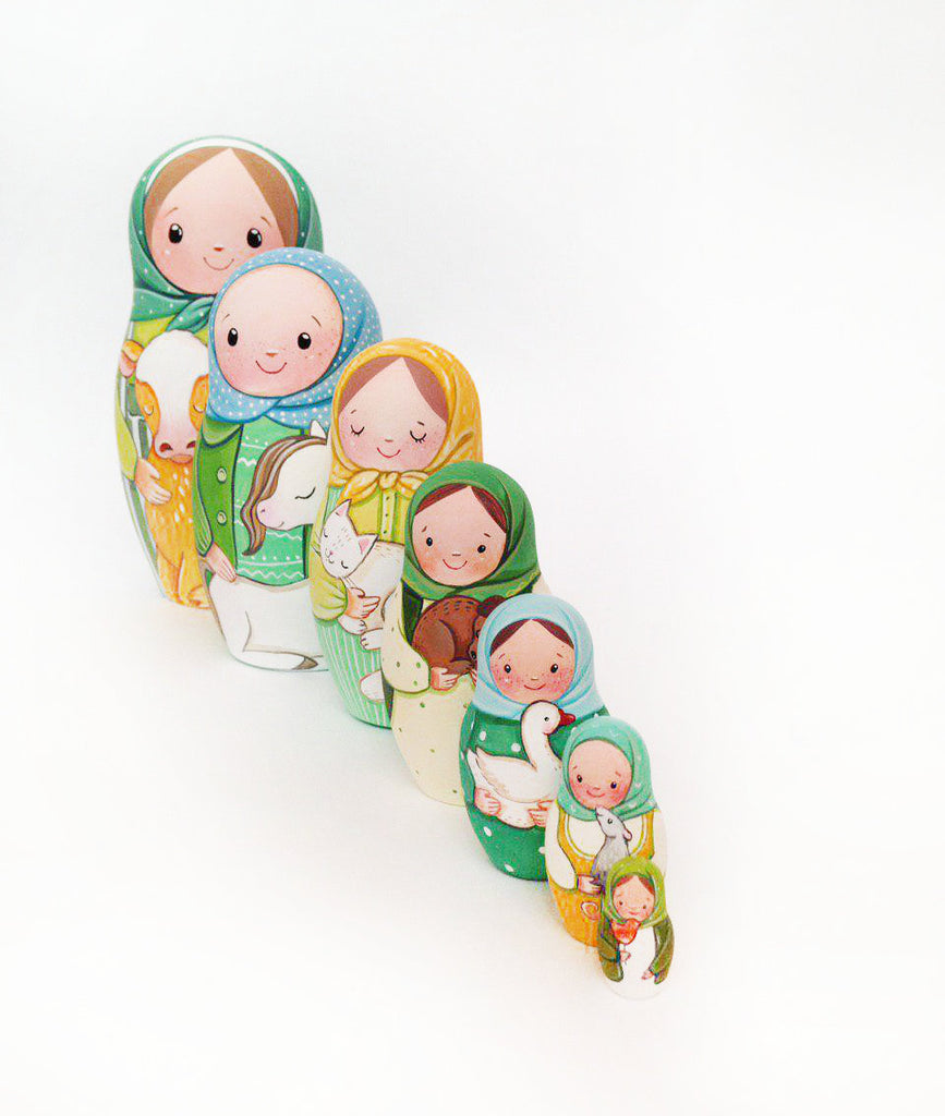 Green - 7 Set Russian Dolls